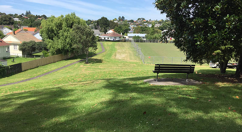 Murry Halberg Park – Seating at the top of the hill, looking down over the playing fields.