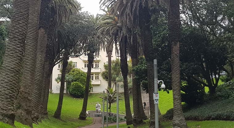Myers Park - Statue by Michelangelo and stairway to Karangahape Road.