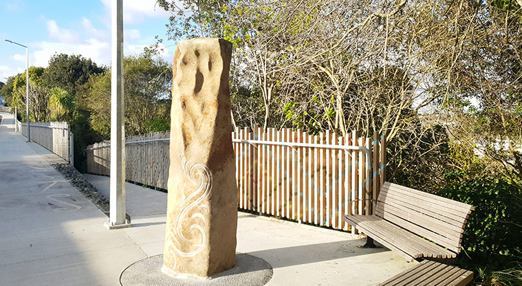 Newmarket Park - Statue on the footpath at the entrance to the park.