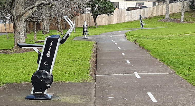 Normanton Reserve - Path around the park with fitness equipment along the edge. Photo credit: S Hulse.