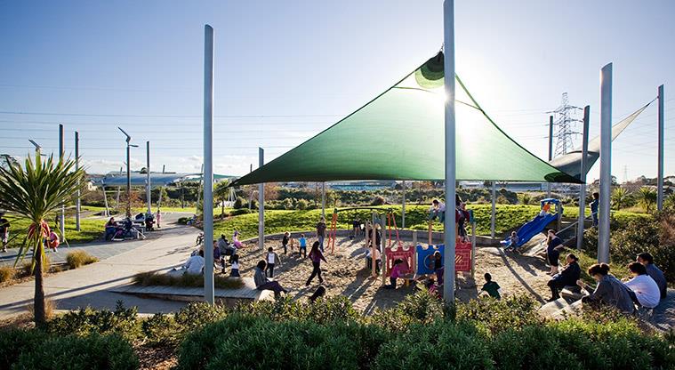 Olympic Park - Large sandpit partially covered to provide shade from the sun on the Wolverton Street side of the park.
