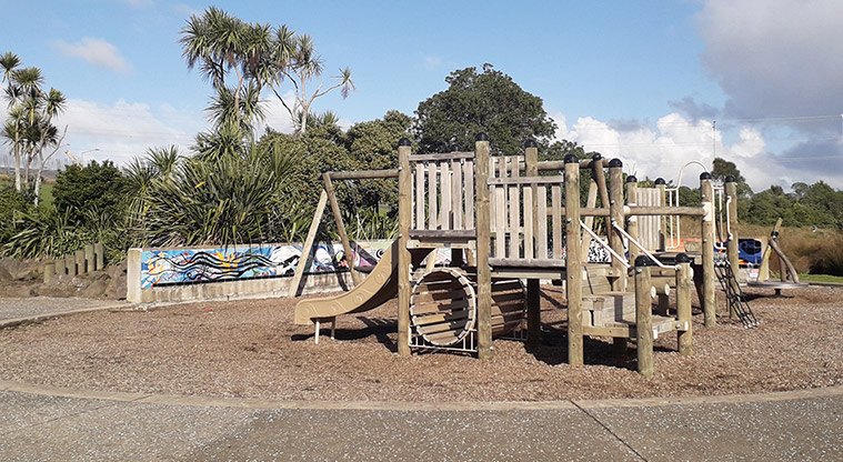Onehunga Bay Reserve - Climbing equipment and hamster wheel.