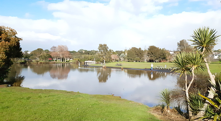 Onepoto Domain - One of the lakes surrounded by open space and trees.