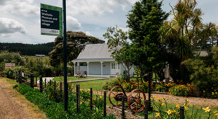 Onetangi Sports Park - Waiheke Museum and historical village building, gardens and trees.