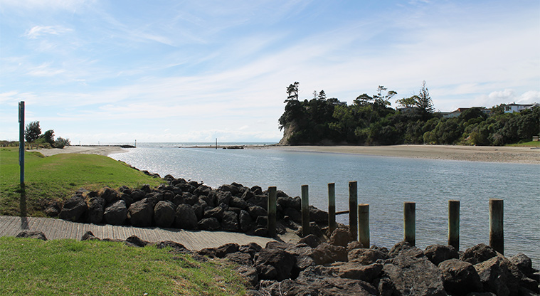 Ōrewa Estuary - Entrance to the estuary with a boat ramp and jetty. Photo credit: M Loubser.