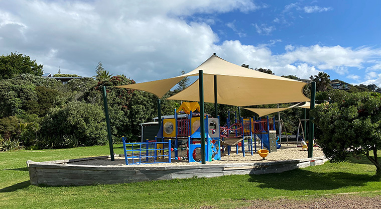 Palm Beach Reserve - A playground with a wobbly bridge, climbing net and wall, spinning eggcup and more. Photo credit: T Hodder.