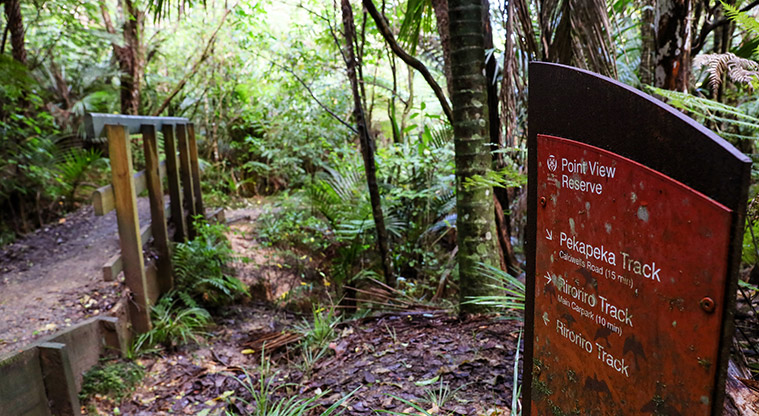 Point View Reserve - A sign in the bush showing the direction of the various walking tracks.