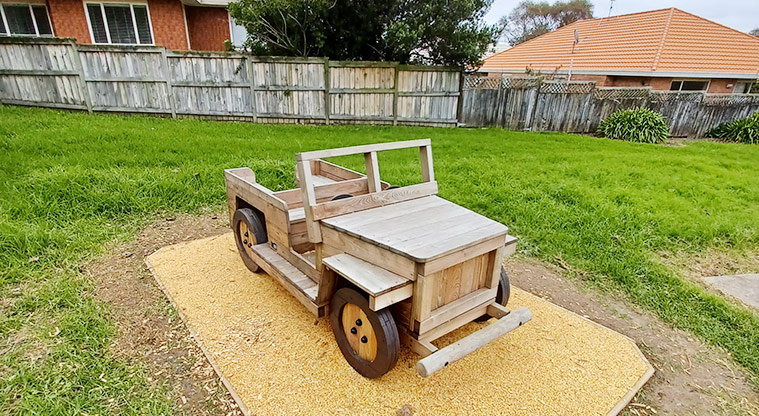 Ponderosa Reserve - Small wooden jeep for imaginative play.