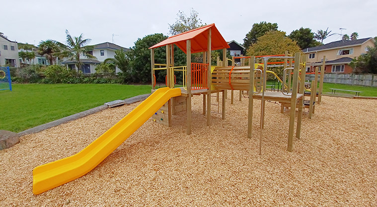 Ponderosa Reserve - Play module with a slide, climbing wall, platform, crawl tunnel and more.