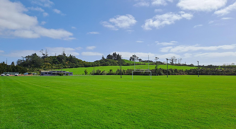 Port Albert Recreation Reserve - Sports fields with trees and rolling hills in the background.