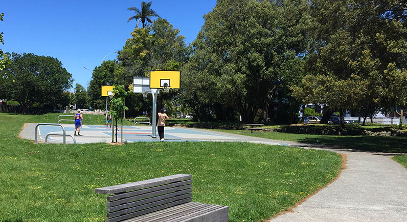 Potters Park – Basketball court with accessible path on the Balmoral Road side of the park.