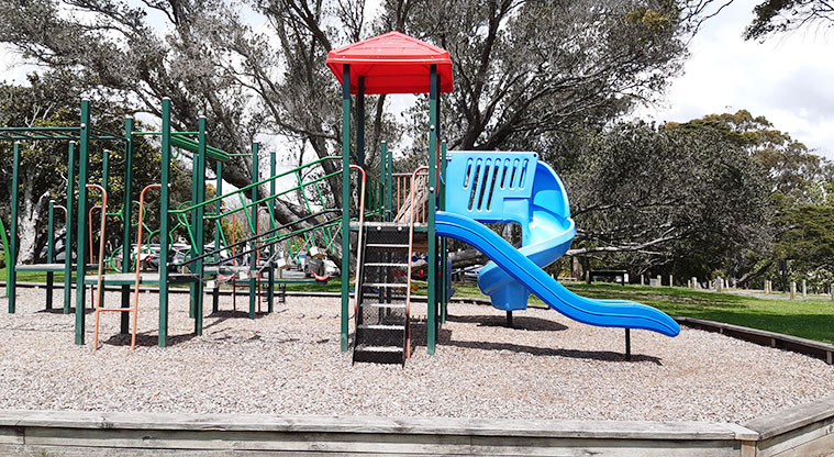 Pt Erin Park - Playground with ladders, ropes, ramps, slides and a viewing tower. Photo credit: T Hodder.