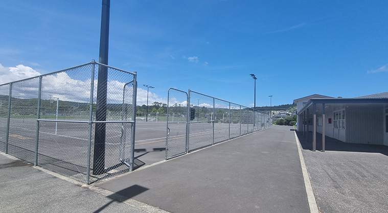 Rautawhiri Park - Entrance to the fenced netball courts.