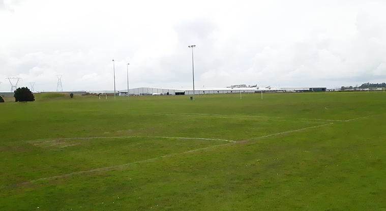 Rongomai Park - Sports fields with flood lights in the background.