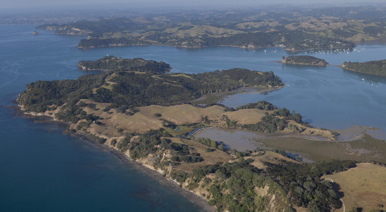 Mahurangi East Regional Park, Sadler Point - Aerial view looking towards Mahurangi West.