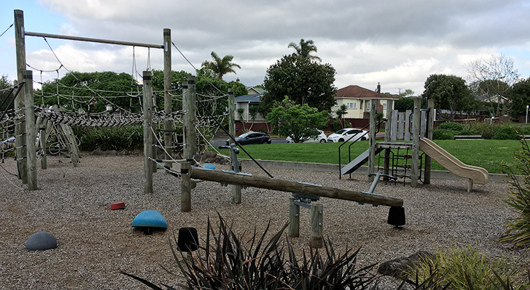 Sainsbury Reserve - Playground with high nets, seesaw, junior play tower, coloured balls and more. Photo credit: S Hulse.