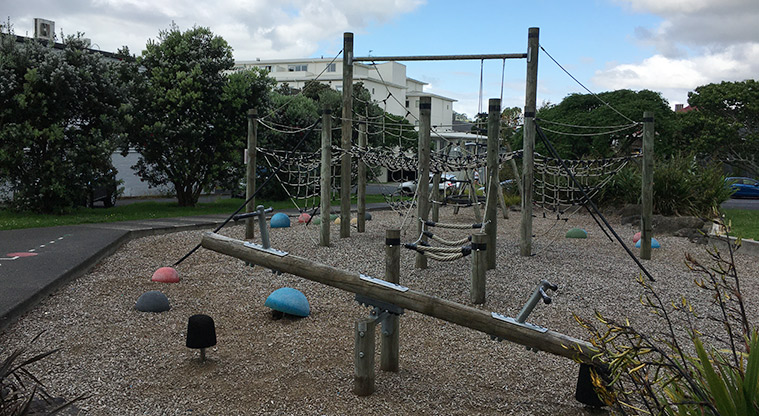 Sainsbury Reserve - Playground with high nets, seesaw, coloured balls and more. Photo credit: S Hulse.