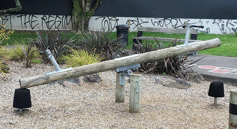 Sainsbury Reserve - Wooden seesaw. Photo credit: S Hulse.