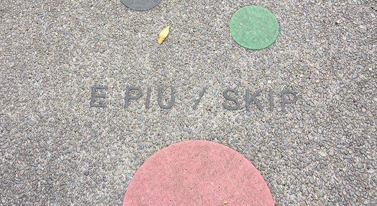 Sainsbury Reserve - Coloured circles in the path with words in English and Te Reo. Photo credit: S Hulse.