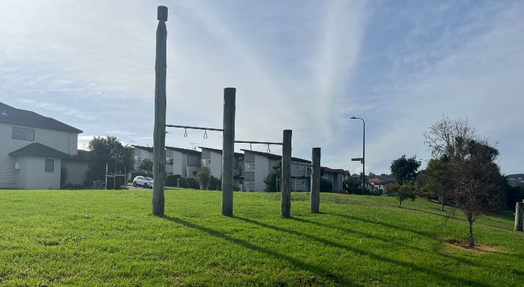 Salford Park - Fitness equipment on grassed area.