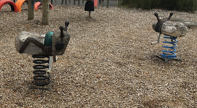 Sandringham Reserve - Two wooden bouncy toys. Photo credit: S Hulse.