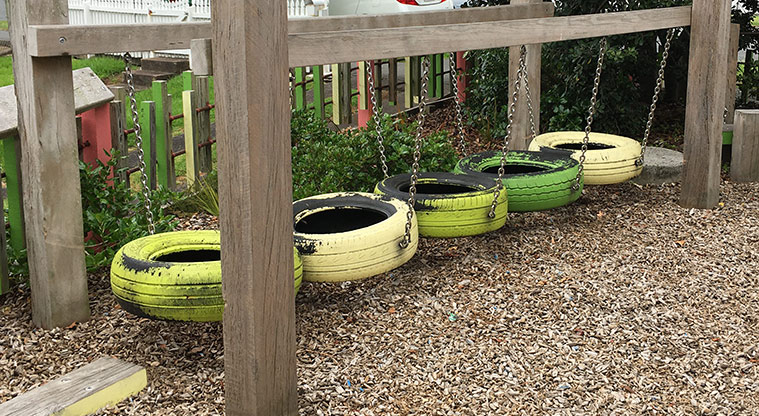Sandringham Reserve - Painted tyres on chains for stepping across. Photo credit: S Hulse.