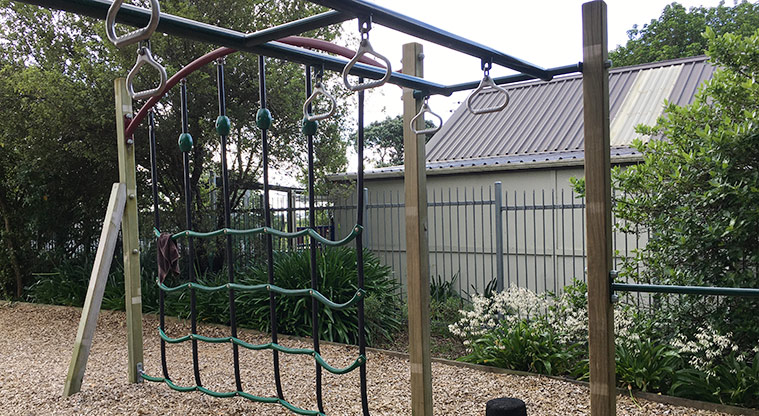School Reserve - Rope climbing net and swing handles. Photo credit: S Hulse.
