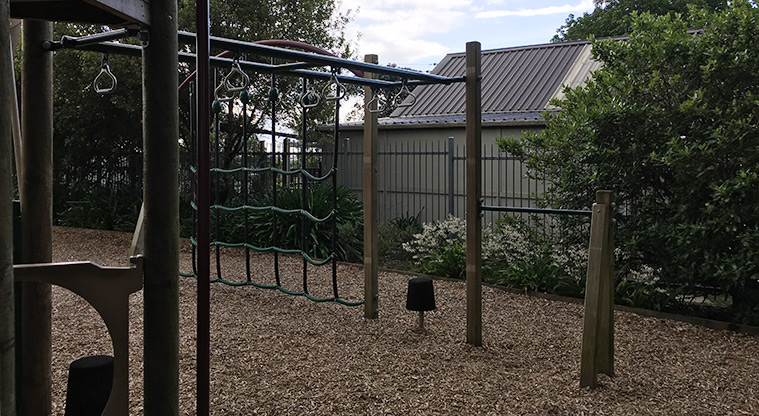 School Reserve - Rope climbing net and swing handles. Photo credit: S Hulse.