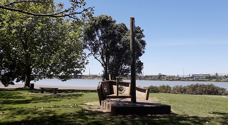 Seaside Park - Play boat on a wooden platform.