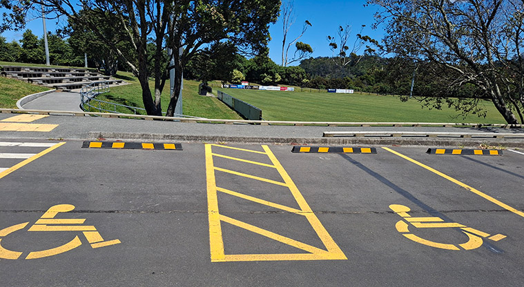 Shepherds Park – Two mobility parking spaces by the entrance to the sports fields.