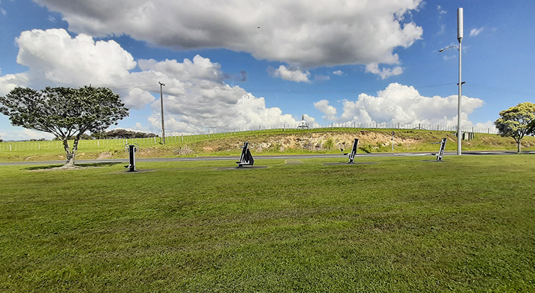 Somerville Park - The row of GymGuru fitness equipment along the edge of Somerville Road.