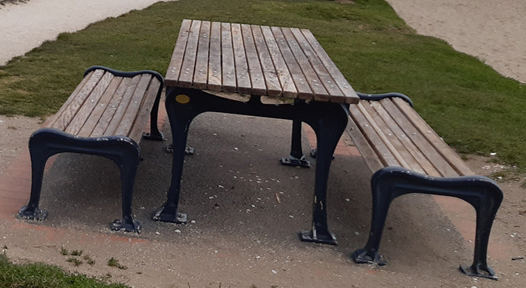 St Heliers Bay Beach Reserve - Picnic table between the path and beach.