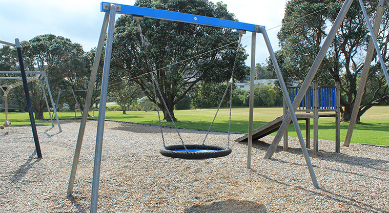 Stanmore Bay Park - Beach front playground net swing. Photo credit: M Loubser.
