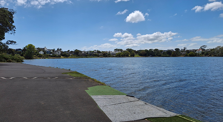 Sylvan Park - Large concreted area on the edge of the lake with a pad for launching boats into the water.