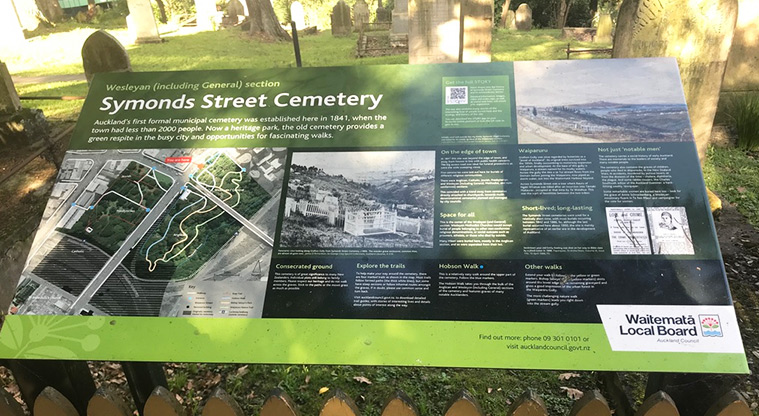 Symonds Street Cemetery East - Information board.