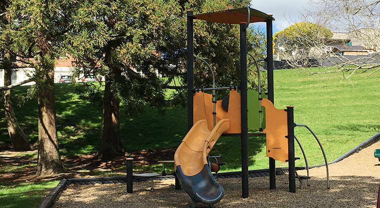 Taumata Reserve - Colourful play module with slide and steps. Photo credit: S Hulse.