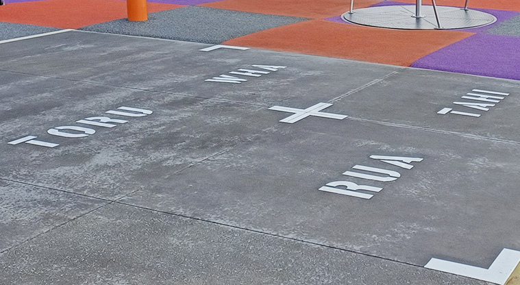 Taurus Crescent Reserve - Painted four square court with numbers in te reo.