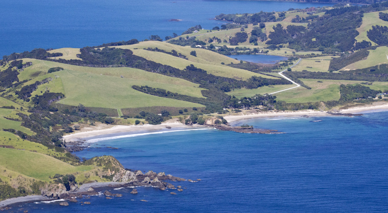 Tāwharanui Regional Park - North side aerial view.