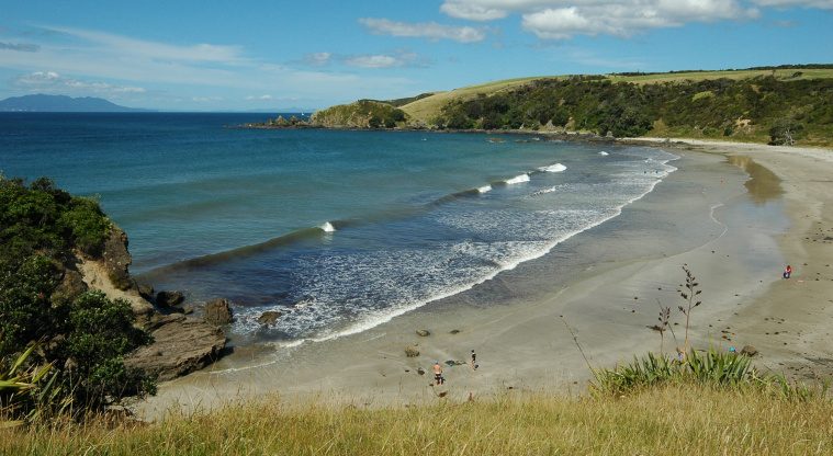 Tāwharanui Regional Park - View of Anchor Bay from Flat Rock looking east.