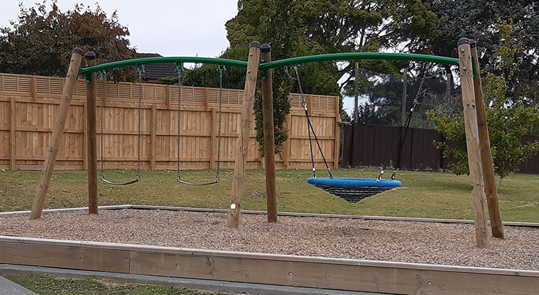 Te Atatu Peninsula Park - Set of three swings including a basket swing. Photo credit: Tracey Hodder.