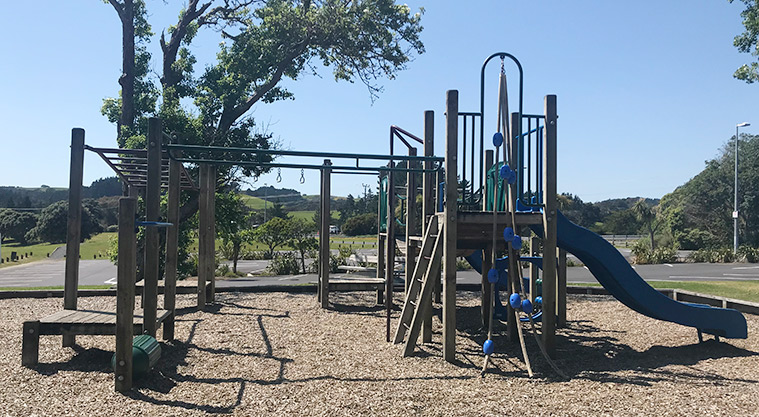 Te Puru Park - Playground with climbing ropes, hanging swings, monkey bars, slides, platforms and more.