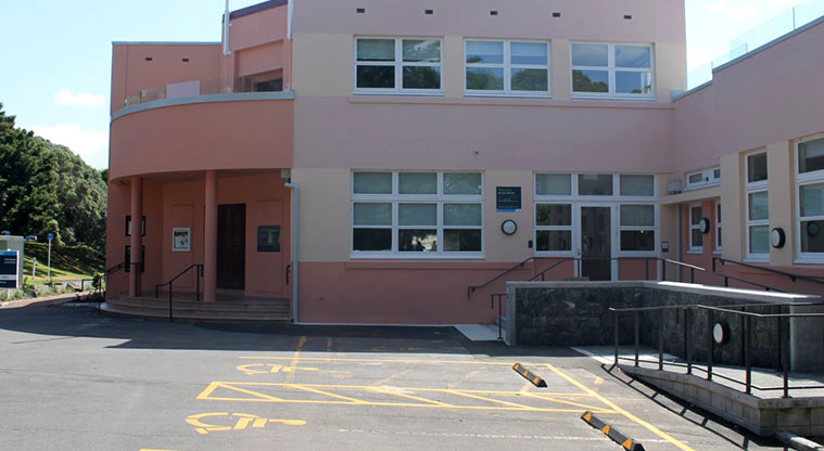 Three Kings Reserve - the iconic pink Mt Roskill Borough Council building.