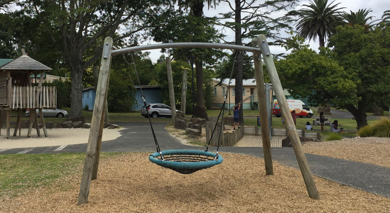Tūī Glen Reserve - Accessible basket swing. Photo credit: Tracey Hodder.