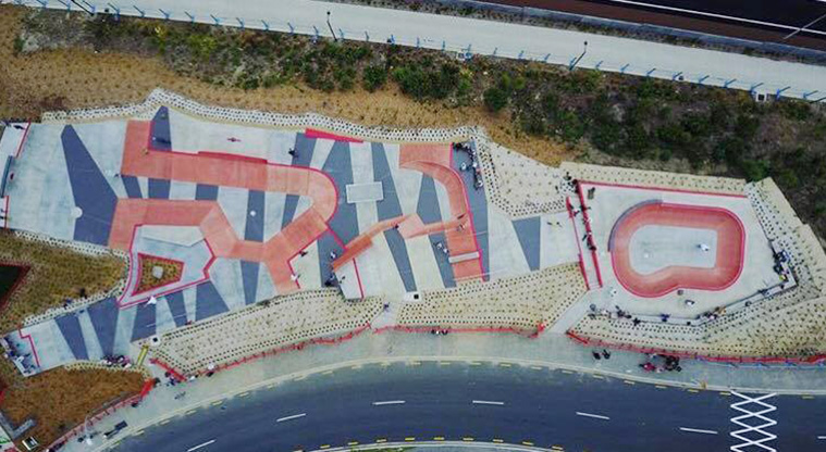 Valonia Reserve - Drone shot of the whole skate park. Photo credit: J Farnworth.