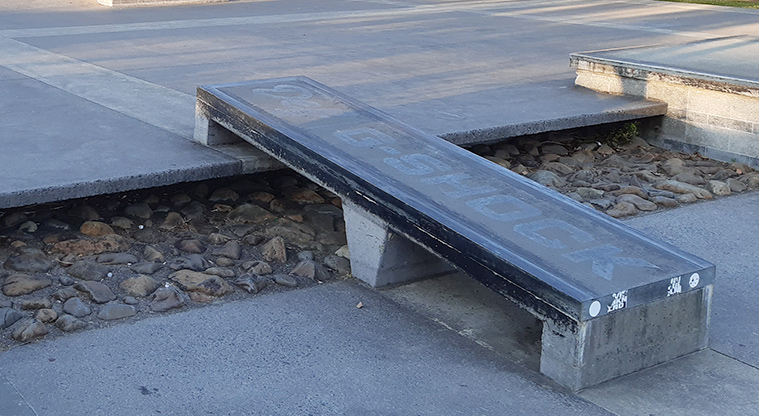 Victoria Park - One of the concrete benches in the skatepark. Photo credit: J Rudd.