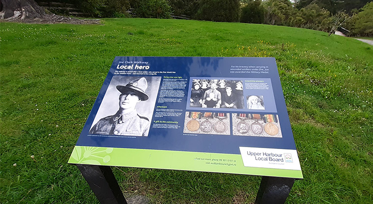 Wainoni Park North - Local hero sign on the Joe Clark walkway.