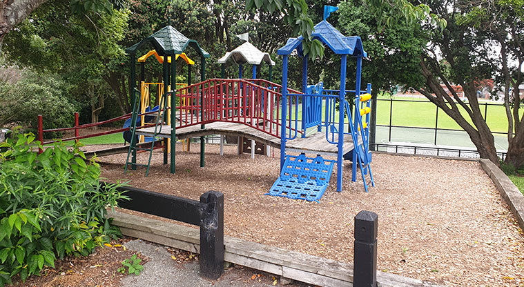 Warren Freer Park - Playground with climbing equipment, bridge and slide.