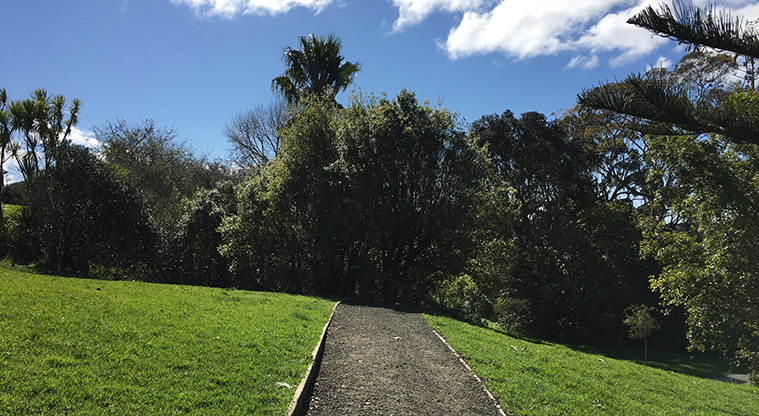 Watea Reserve - Section of gravel path leading into the trees. Photo credit: S Hulse.