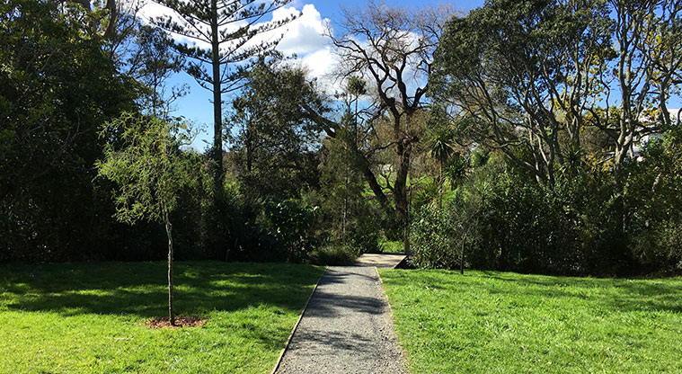 Watea Reserve - Gravel path leading into a stand of trees. Photo credit: S Hulse.