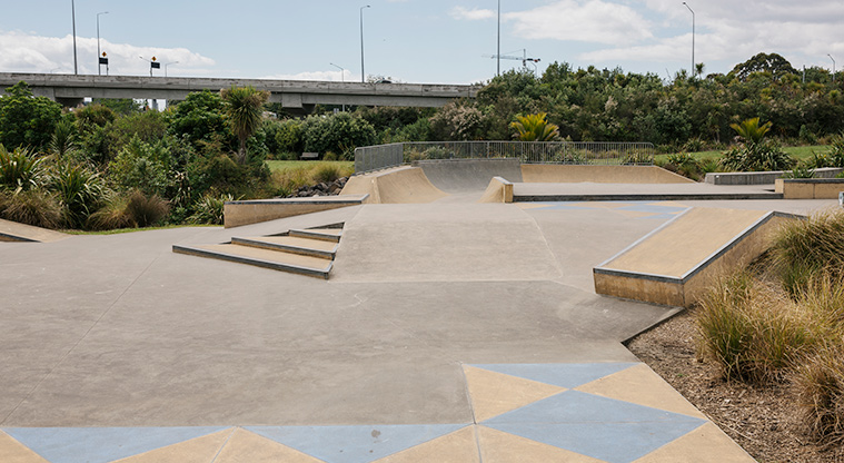 Waterview Reserve - Park of the skate park with steps, ledges and benches. Photo credit: J Farnworth.